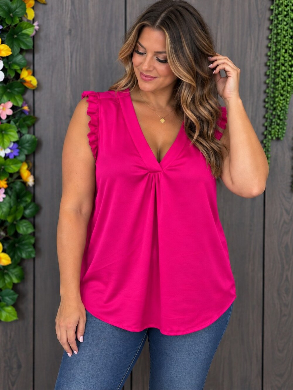 Papermoon Pink Ruffle Sleeve Blouse Electric Magenta